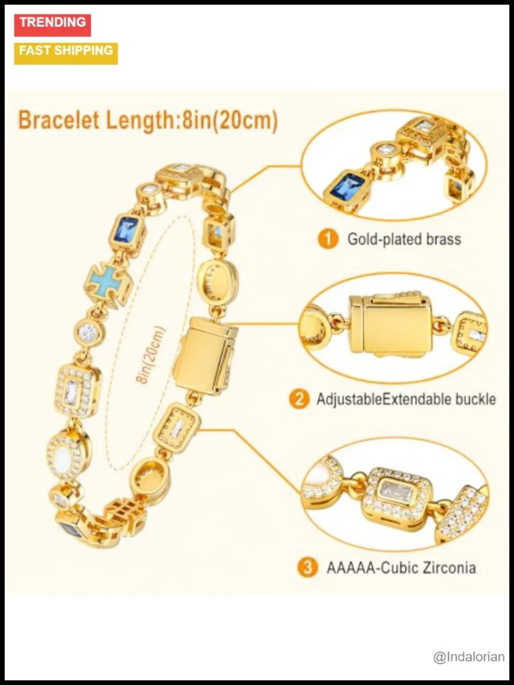 18K Gold Plated Tennis Bracelet AAAAA Cubic Zirconia 6 mm 8 in